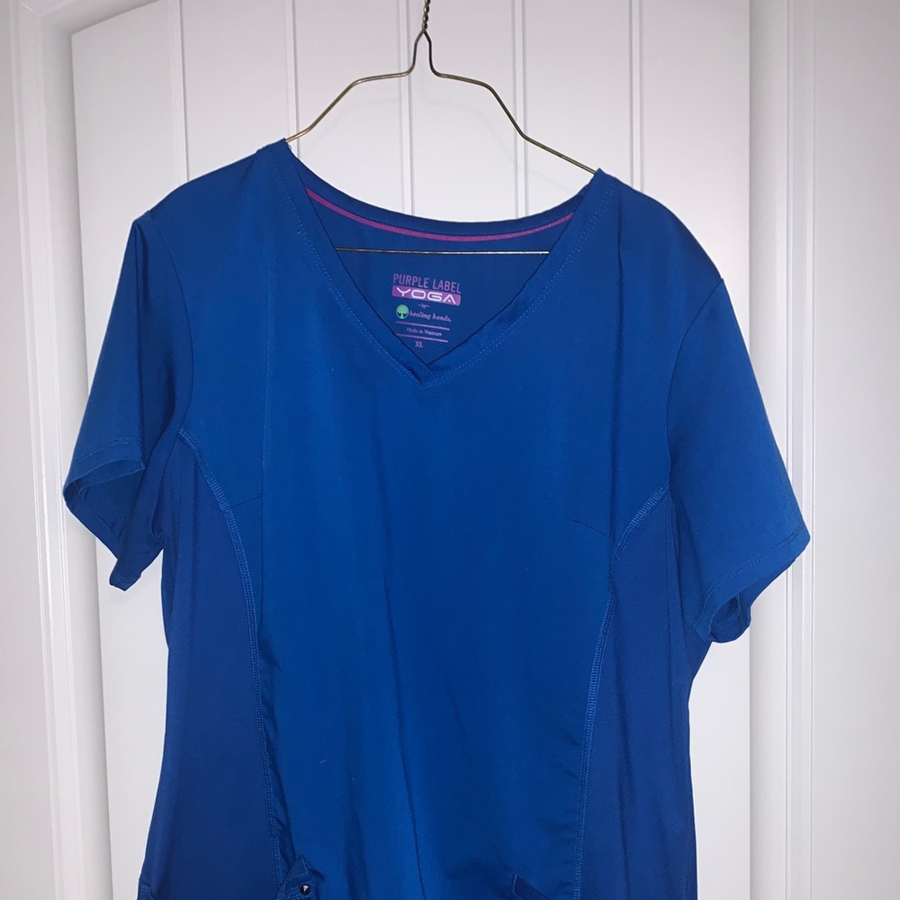 Healing Hands Purple Label Yoga Scrub Top-Blue XL